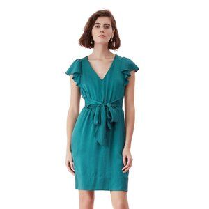Rebecca Taylor Flutter Teal Silk V-Neck Women Mini Dress Size 8